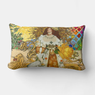 Coussin Rectangle Femme Vintage Soleil Doré : Art Collage Zodiaque L