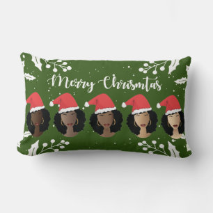 Coussin Rectangle Femmes noires, Joyeux chapeaux de Noël, Vert