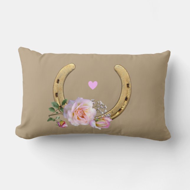 Coussin Rectangle Fer à cheval et fleurs sur beige (Recto)