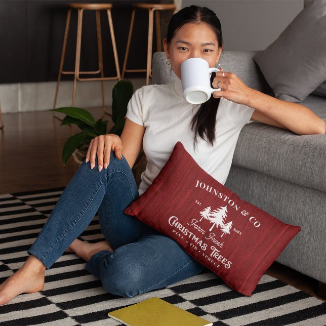 Coussin Rectangle Ferme de sapin de Noël en bois d'Amérique rustique (Créateur téléchargé)