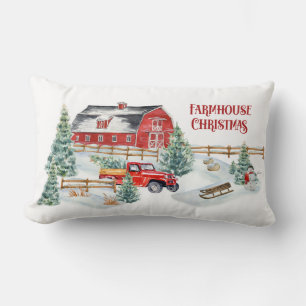 Coussin Rectangle Ferme Noël Grange et Camion Snow Scene