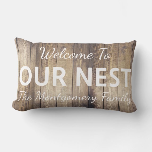 Coussin Rectangle Ferme Rustique Bienvenue À Notre Nid Nom De Famill (Recto)