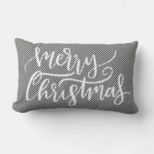 Coussin Rectangle Festif Joyeux Noël Noir Blanc En vichy Plaid