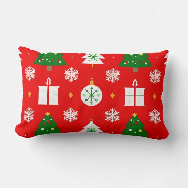 Coussin Rectangle Festif Motif de Noël avec arbres, Snowflakes (Recto)