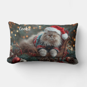 Coussin Rectangle Festif Perse Chat Noël Personnalisé