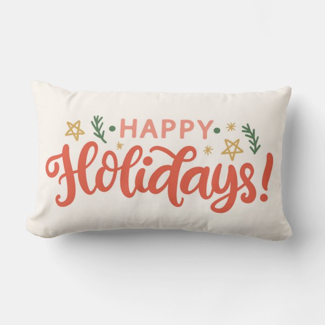 Coussin Rectangle Festive Happy Holidays Design (Recto)