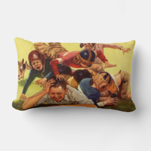 Coussin Rectangle Fête des Pères vintage, enfants de football et chi