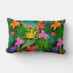 Coussin Rectangle Feuilles de monstère de fleur tropicale colorée ha