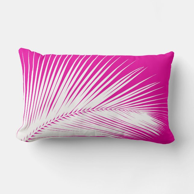 Coussin Rectangle Feuilles de palme blanc sur rose fuchsia (Recto)