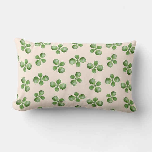 Coussin Rectangle Feuilles de succulente vertes sur beige clair (Recto)