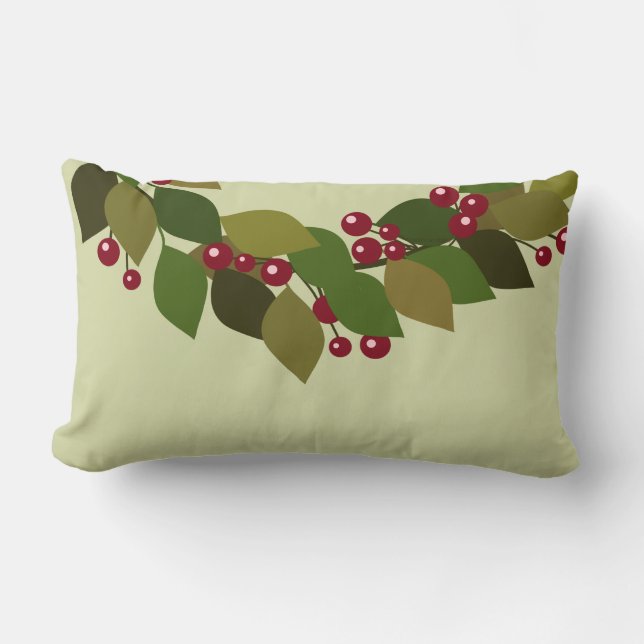 Coussin Rectangle Feuilles et Berries Wreath | Noël rustique (Recto)