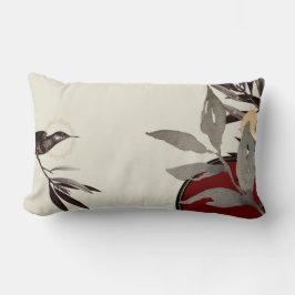 Coussin Rectangle Feuilles ivoire rouge et noir et gris d'aquarelle