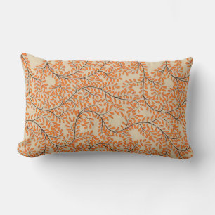 Coussin Rectangle Feuilles orange tourbillonnantes sur fond beige
