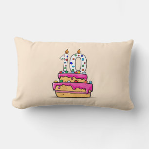 Coussin Rectangle Fille 10e anniversaire, 10 sur le gâteau rose doux