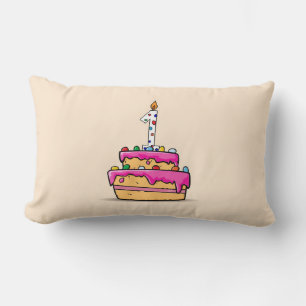 Coussin Rectangle Fille 1er anniversaire, 1 sur le gâteau rose doux