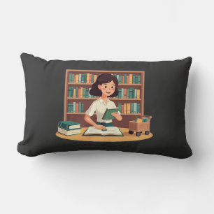 Coussin Rectangle Fille Confortable sur une Étagère de Livres