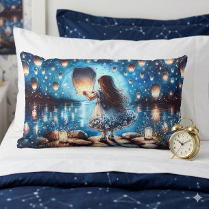 Coussin Rectangle Fille du lac à la lanterne éclairée par la lune