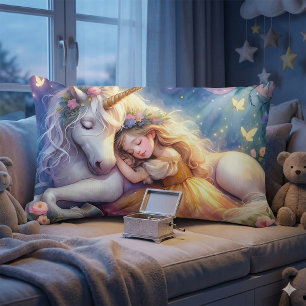 Coussin Rectangle Fille Endormie Paysage de Rêve Licorne
