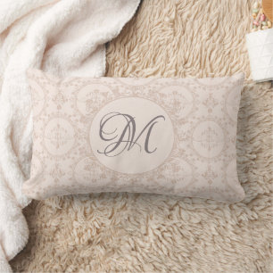 Coussin Rectangle Fille rose douce Damas initiale personnalisée
