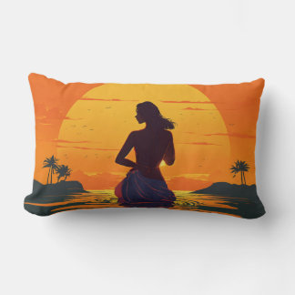 Coussin Rectangle fille se tient dans la silhouette de l'eau au vect