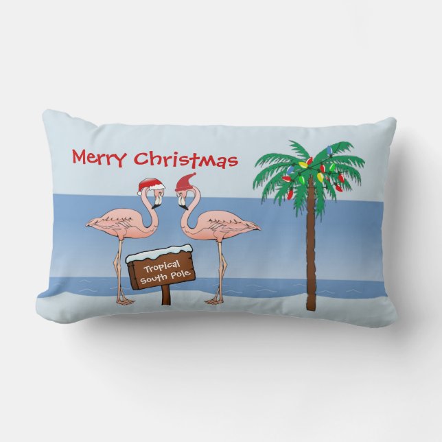 Coussin Rectangle Flamant rose de plage Tropical Palm Pôle Sud Noël (Recto)