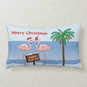 Coussin Rectangle Flamant rose de plage Tropical Palm Pôle Sud Noël