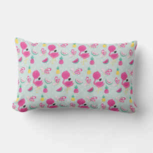 Coussin Rectangle Flamant rose rose avec pastèque et Motif ananas