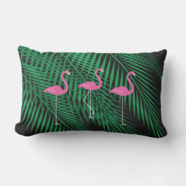 Coussin Rectangle Flamants roses et palmettes tropicales sur