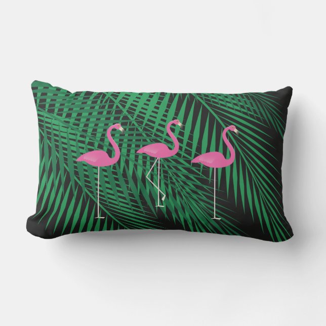 Coussin Rectangle Flamants roses et palmettes tropicales sur (Recto)