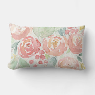 Coussin Rectangle Fleur d'aquarelle de Corail et de Blush