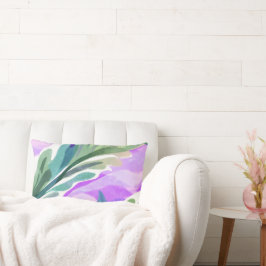 COUSSIN RECTANGLE FLEUR DE FEUILLE VERTE AVEC FOND VIOLET