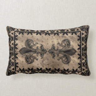 Coussin Rectangle Fleur de lis - Noir et Or