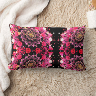 Coussin Rectangle Fleur fractale rose chaud