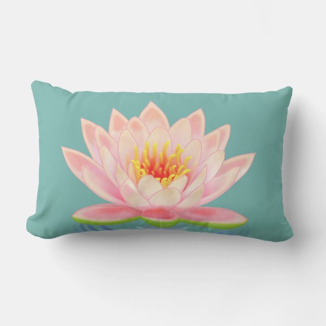 Coussin Rectangle Fleur Lily d'eau rose Turquoise (Recto)