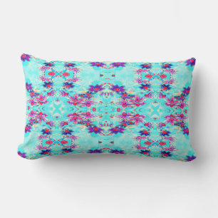 Coussin Rectangle Fleur mignonne violette Motif sur Aqua Blue