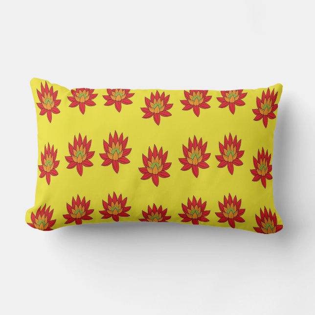Coussin Rectangle Fleur orangée et rouge sur jaune (Recto)