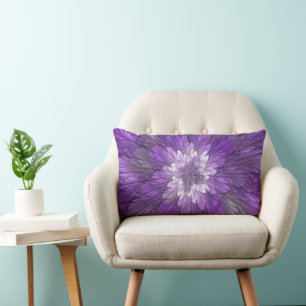 Coussin Rectangle Fleur psychédélique violette Abstraite Fractal Art