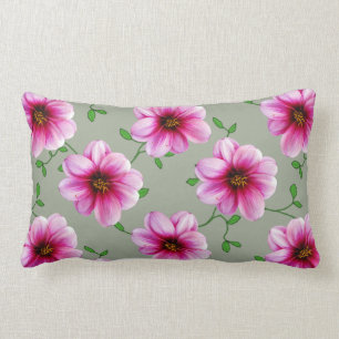 Coussin Rectangle Fleur rose botanique de dahlia sur toute couleur