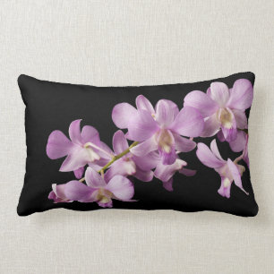 Coussin Rectangle Fleur rose d'orchidée de Dendrobium sur le noir -