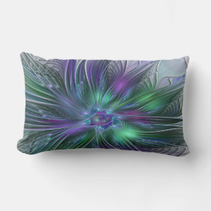 Coussin Rectangle Fleur verte abstraite moderne fractale violette