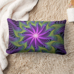 Coussin Rectangle Fleur verte violette Art abstrait fractal moderne