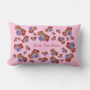 Coussin Rectangle fleurs colorées avec bourgeons roses et roses roug