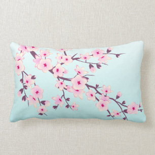 Coussin Rectangle Fleurs de cerisier mignonnes rose Turquoise