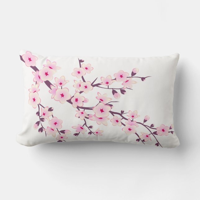 Coussin Rectangle Fleurs de cerisiers roses florales (Recto)