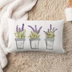 Coussin Rectangle Fleurs de lavande herbes d'aquarelle violet Floral