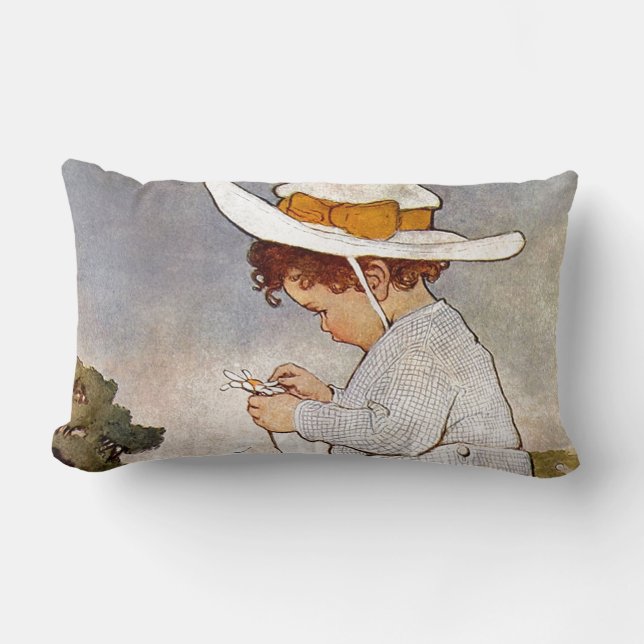 Coussin Rectangle Fleurs de marguerites de cueillette d'enfants anti (Recto)