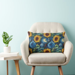 Coussin Rectangle Fleurs de soleil Van Gogh et nuit étoilée