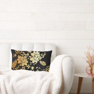 Coussin Rectangle Fleurs d'or orientales sur le noir