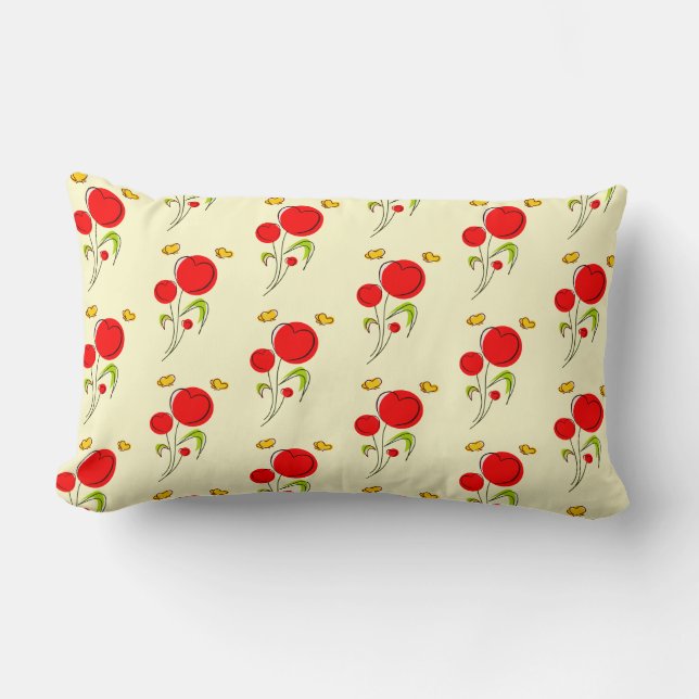 Coussin Rectangle Fleurs du Coeur Rouge et Motif des papillons jaune (Recto)