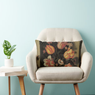 Coussin Rectangle Fleurs en Vase, Vintage Baroque Floral Still Life